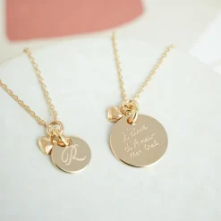 Collier mini coeur bombé personnalisé médaille gravée plaqué or 10 mm