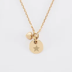 Collier mini coeur bombé personnalisé médaille gravée plaqué or 10 mm
