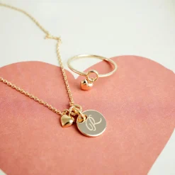 Collier mini coeur bombé personnalisé médaille gravée plaqué or 10 mm