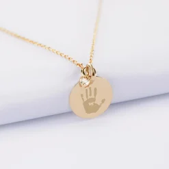 Collier mini coeur scintillant personnalisé médaille gravée plaqué or 15 mm