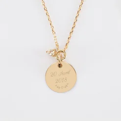 Collier mini coeur scintillant personnalisé médaille gravée plaqué or 15 mm