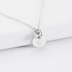 Collier mini coeur scintillant personnalisé médaille gravée argent 10 mm