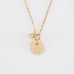 Collier mini coeur scintillant personnalisé médaille gravée plaqué or 10 mm