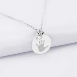 Collier mini coeur scintillant personnalisé médaille gravée argent 15 mm
