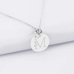 Collier mini coeur scintillant personnalisé médaille gravée argent 15 mm