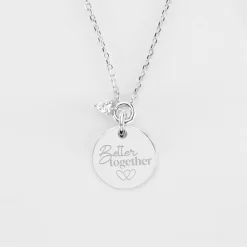 Collier mini coeur scintillant Mariée personnalisé médaille gravée argent 15 mm