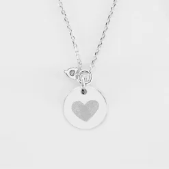 Collier mini coeur scintillant Mariée personnalisé médaille gravée argent 15 mm