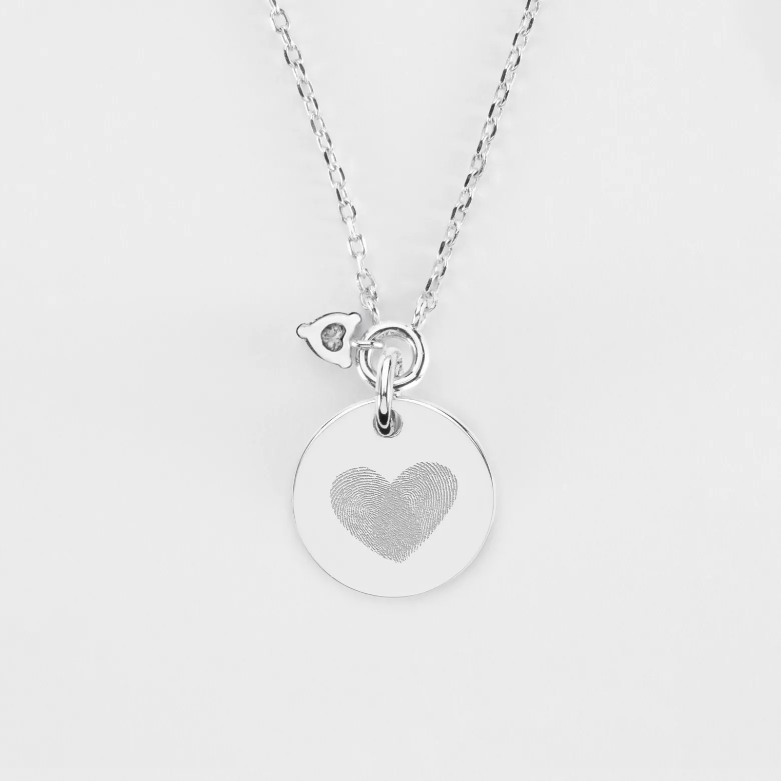 Collier mini coeur scintillant Mariée personnalisé médaille gravée argent 15 mm