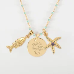 Collier perles Miyuki colorées personnalisé médaille gravée plaqué or 15 mm et breloque(s) summer - à composer