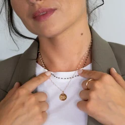 Collier perles Miyuki colorées personnalisé médaille gravée plaqué or 15 mm