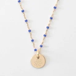 Collier perles Miyuki colorées personnalisé médaille gravée plaqué or 10 mm
