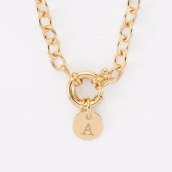 Collier personnalisé chaine fermoir marin médaille gravée plaqué or 10 mm