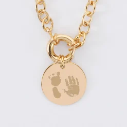 Collier personnalisé chaine fermoir marin médaille gravée plaqué or 19 mm