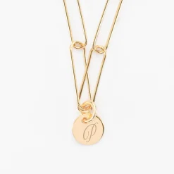 Collier personnalisé grandes mailles médaille gravée plaqué or 10 mm