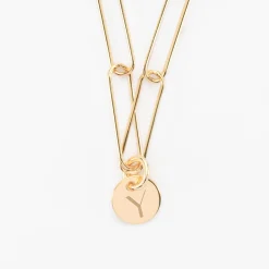 Collier personnalisé grandes mailles médaille gravée plaqué or 10 mm