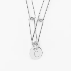 Collier personnalisé grandes mailles médaille gravée argent 10 mm