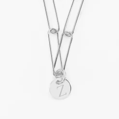 Collier personnalisé grandes mailles médaille gravée argent 10 mm