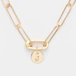 Collier personnalisé grandes mailles mousqueton médaille gravée plaqué or 10 mm