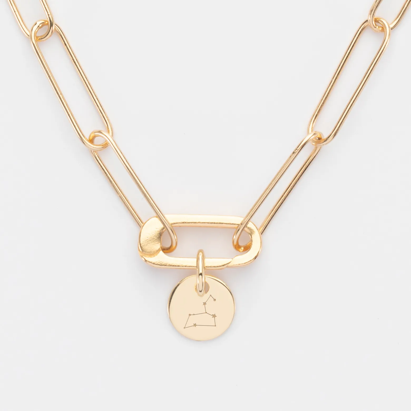 Collier personnalisé grandes mailles mousqueton médaille gravée plaqué or 10 mm