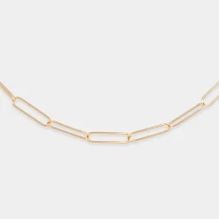 Collier personnalisé grandes mailles mousqueton médaille gravée plaqué or 10 mm