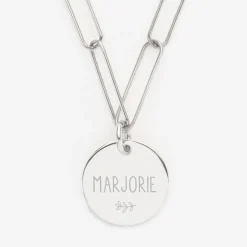 Collier personnalisé grandes mailles médaille gravée argent 19 mm