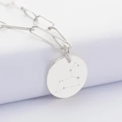 Collier personnalisé grandes mailles médaille gravée argent 19 mm
