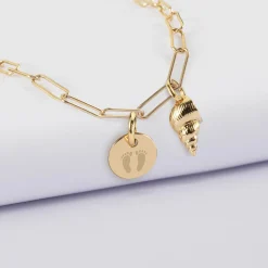 Collier personnalisé petites mailles médaille gravée plaqué or 10 mm et breloque(s) summer - à composer