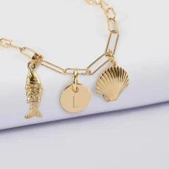 Collier personnalisé petites mailles médaille gravée plaqué or 10 mm et breloque(s) summer - à composer