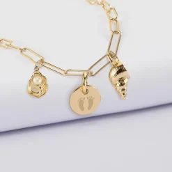 Collier personnalisé petites mailles médaille gravée plaqué or 10 mm et breloque(s) summer - à composer