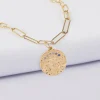Collier personnalisé petites mailles médaille Lune zircons crépuscule gravée plaqué or 16 mm