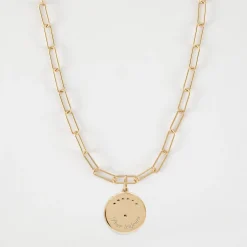 Collier personnalisé petites mailles médaille Lune zircons crépuscule gravée plaqué or 16 mm