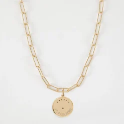 Collier personnalisé petites mailles médaille Lune zircons crépuscule gravée plaqué or 16 mm