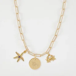 Collier personnalisé petites mailles médaille gravée plaqué or 15 mm et breloque(s) summer - à composer