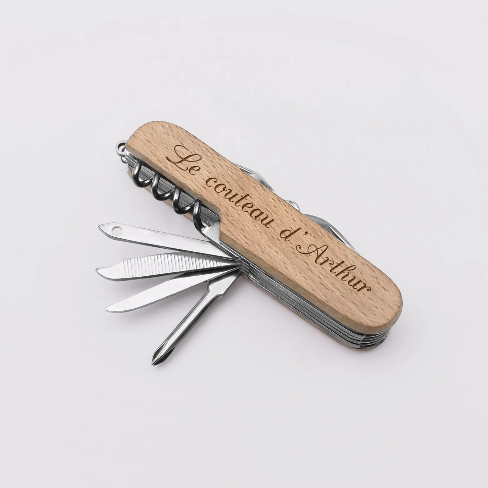 Couteau suisse personnalisé bois gravé