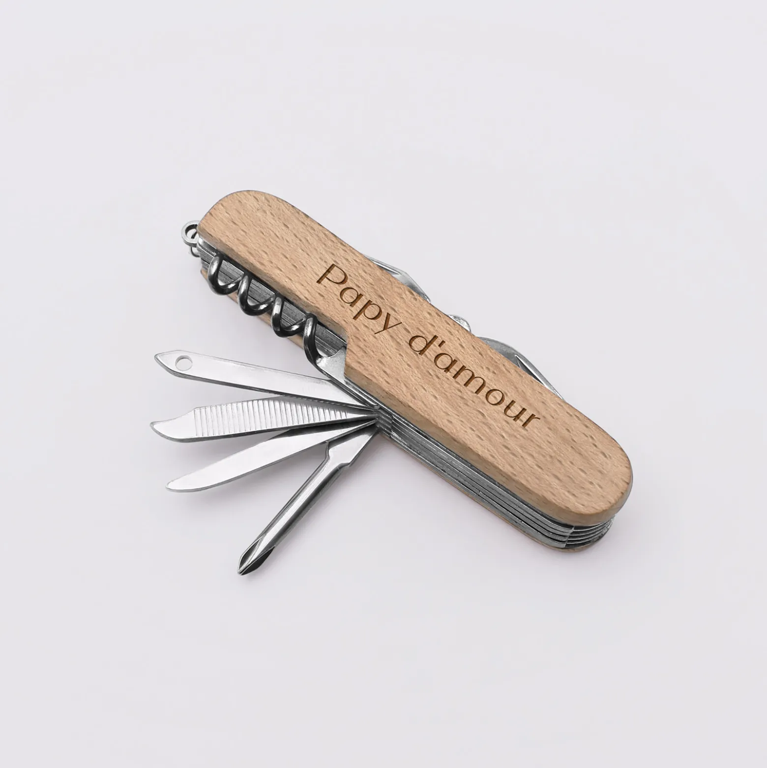 Couteau suisse personnalisé bois gravé