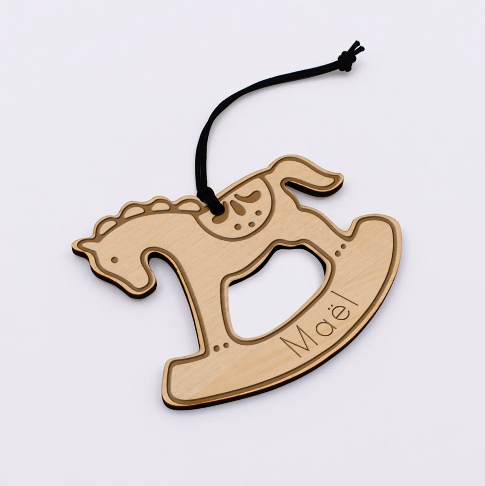 Décoration de Noël personnalisée bois gravé "Cheval à bascule"