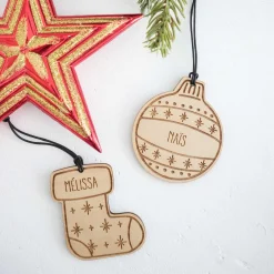 Décoration de Noël personnalisée bois gravé "Chaussette de Noël"