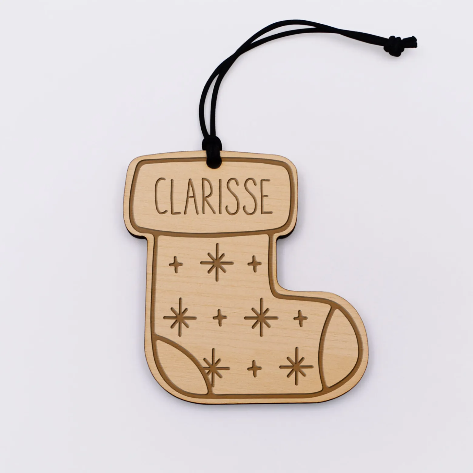 Décoration de Noël personnalisée bois gravé "Chaussette de Noël"