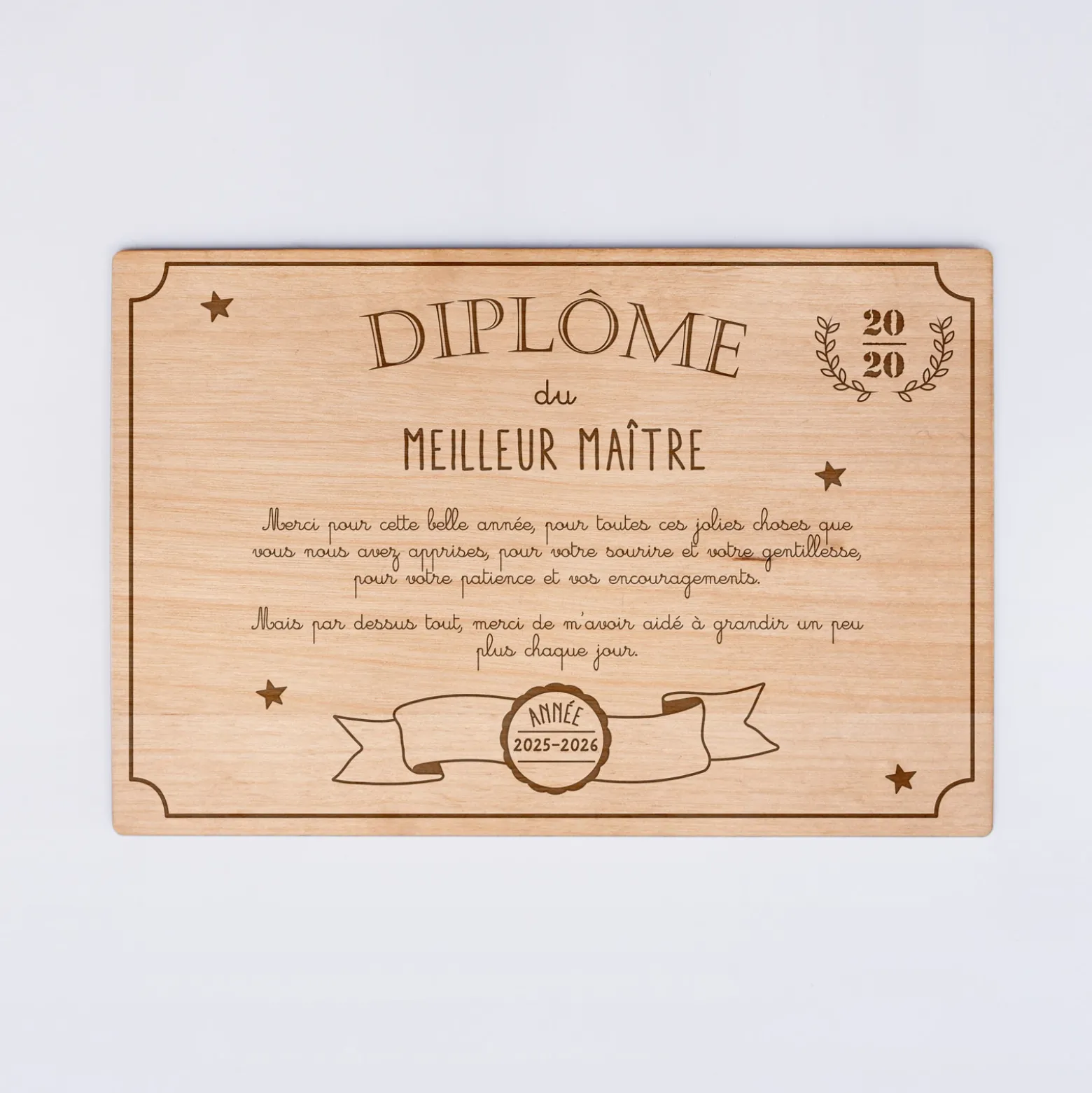 Diplôme du meilleur maître personnalisé bois gravé 15x10 cm avec support