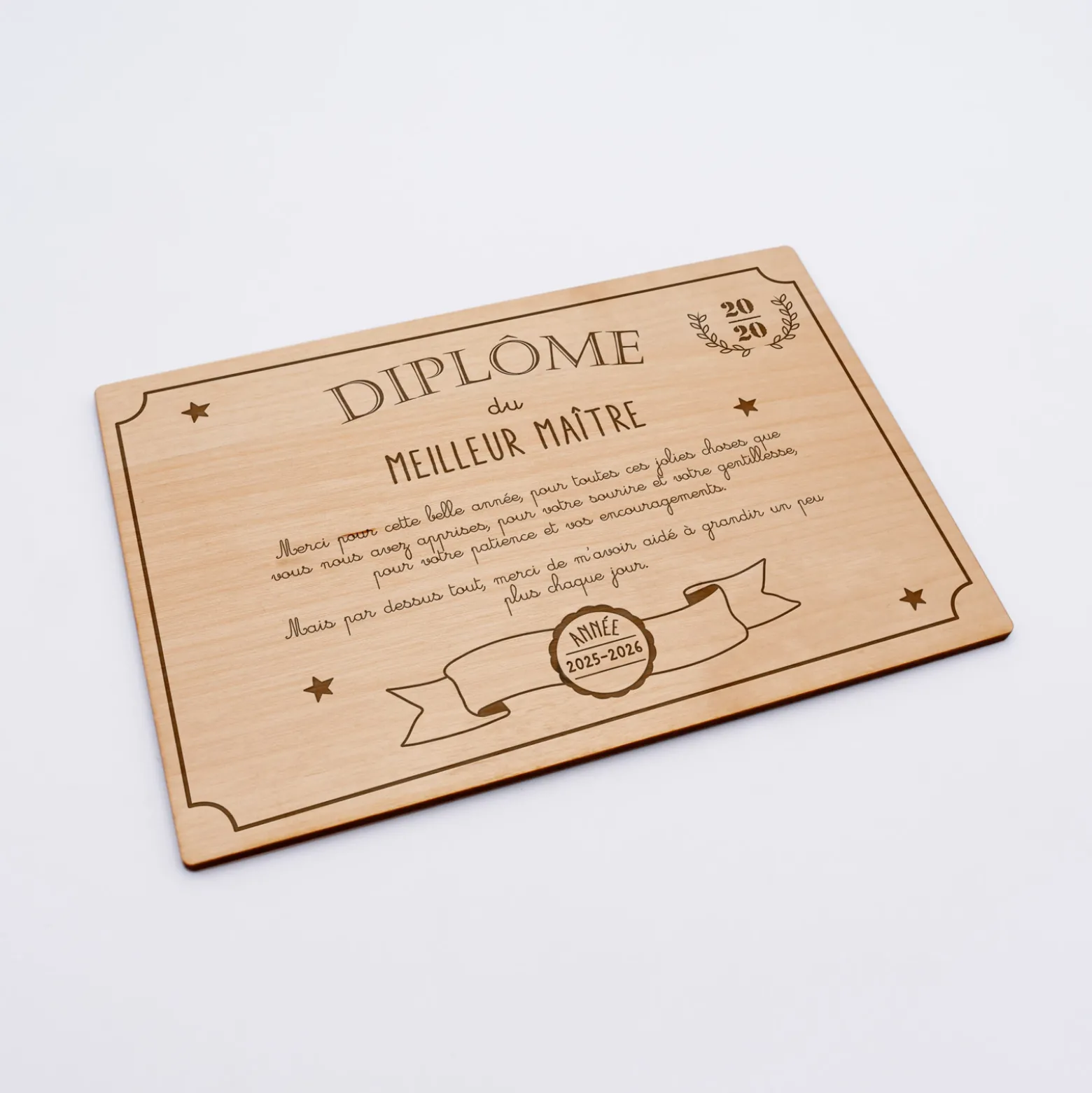 Diplôme du meilleur maître personnalisé bois gravé 15x10 cm avec support