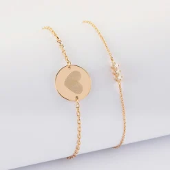 Duo bracelets Mariée personnalisés chaine trio scintillant et médaille gravée plaqué or 2 trous 15 mm