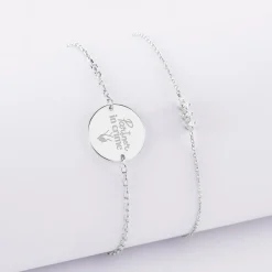 Duo bracelets Mariée personnalisés chaine trio scintillant et médaille gravée argent 2 trous 15 mm