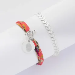 Duo bracelets personnalisés Epi et Liberty fermoir médaille gravée argent 15 mm