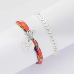 Duo bracelets personnalisés Epi et Liberty fermoir médaille gravée argent 15 mm