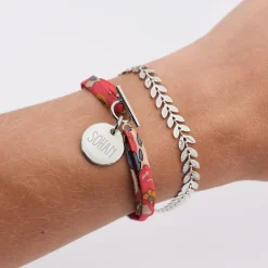 Duo bracelets personnalisés Epi et Liberty fermoir médaille gravée argent 15 mm