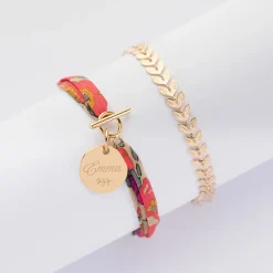 Duo bracelets personnalisés chaine Epi et Liberty fermoir médaille gravée plaqué or 15 mm