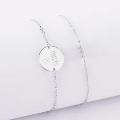 Duo bracelets personnalisés chaine trio scintillant et médaille gravée argent 2 trous 15 mm