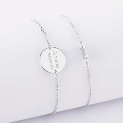 Duo bracelets personnalisés chaine trio scintillant et médaille gravée argent 2 trous 15 mm
