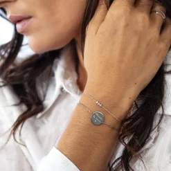 Duo bracelets personnalisés chaine trio scintillant et médaille gravée argent 2 trous 15 mm