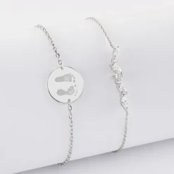 Duo bracelets personnalisés chaine barrette scintillante et médaille gravée argent 2 trous 15 mm